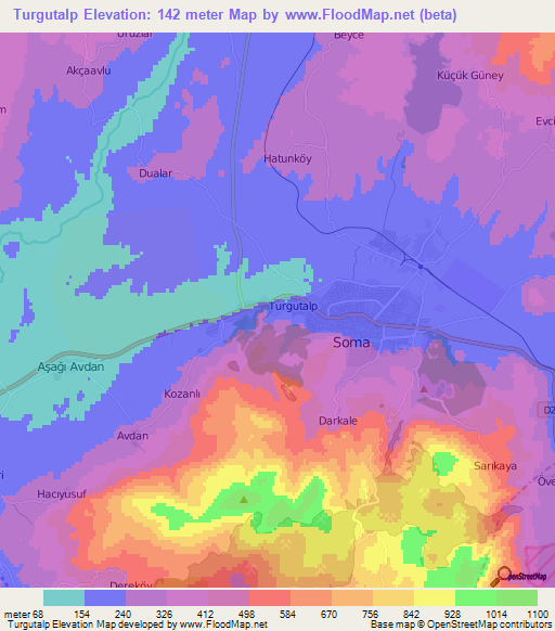 Turgutalp,Turkey Elevation Map