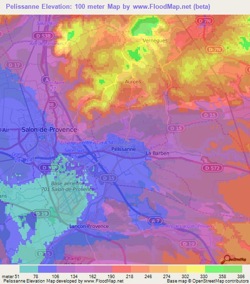 Pelissanne,France Elevation Map