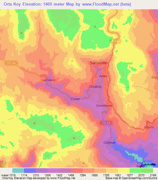 Orta Koy,Turkey Elevation Map