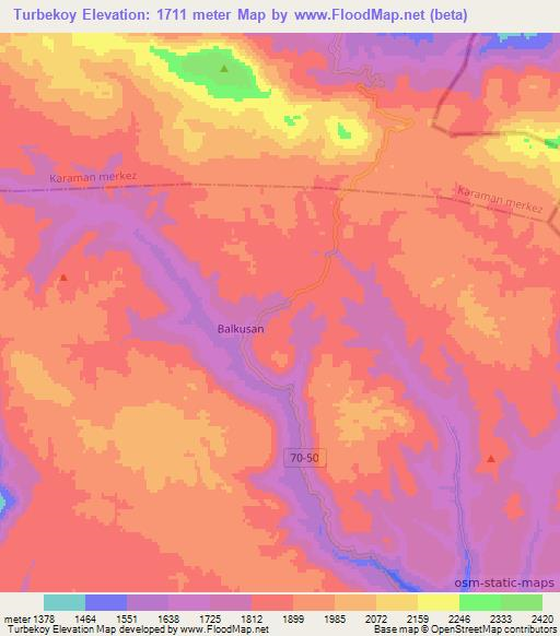 Turbekoy,Turkey Elevation Map