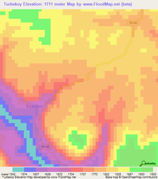 Turbekoy,Turkey Elevation Map