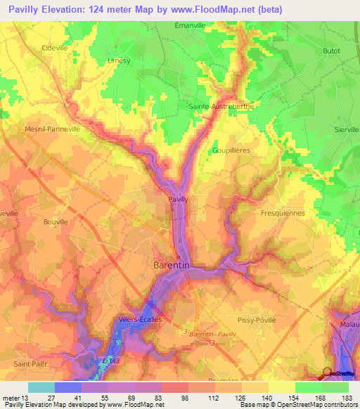 Pavilly,France Elevation Map