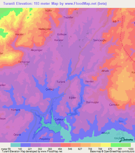 Turanli,Turkey Elevation Map