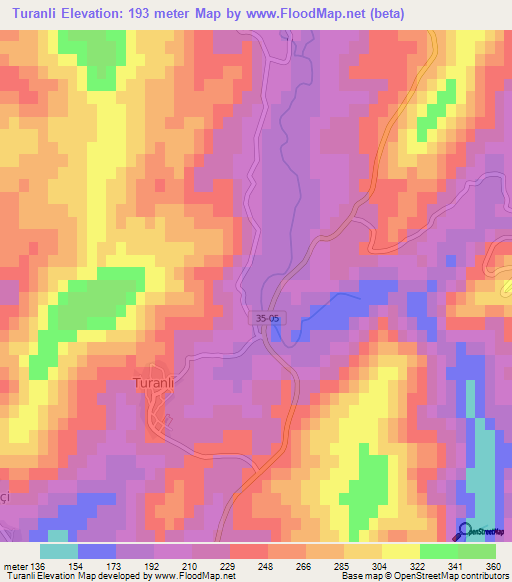 Turanli,Turkey Elevation Map