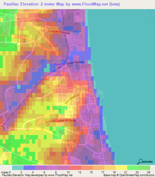 Pauillac,France Elevation Map