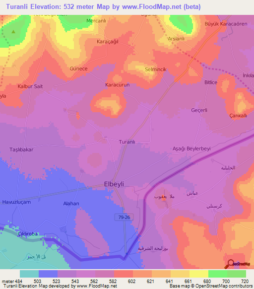 Turanli,Turkey Elevation Map