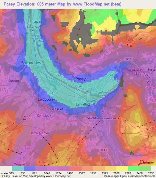 Passy,France Elevation Map