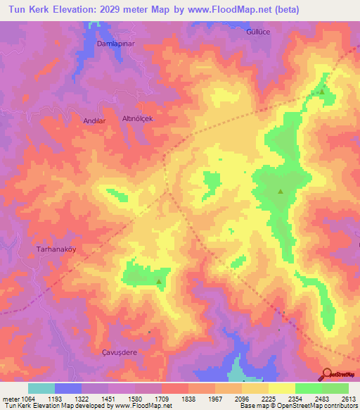 Tun Kerk,Turkey Elevation Map