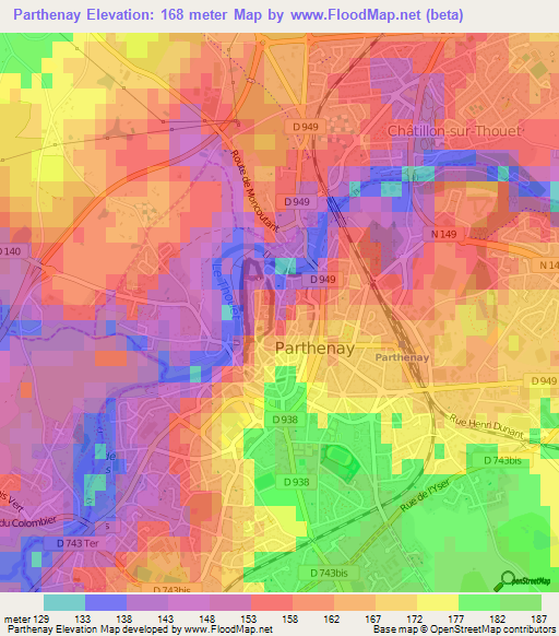 Parthenay,France Elevation Map