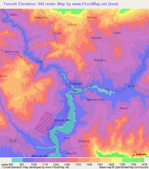 Tunceli,Turkey Elevation Map