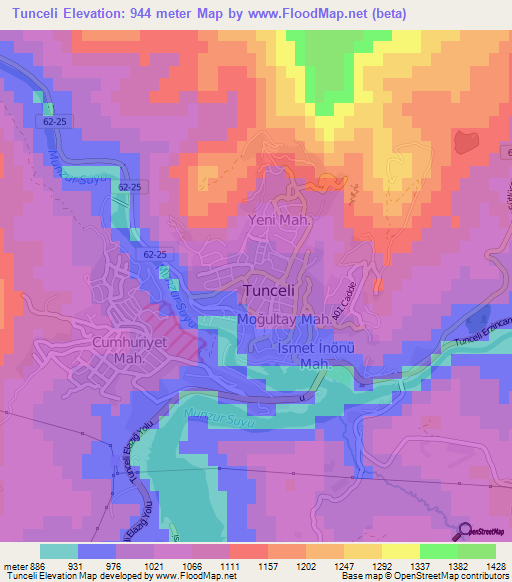 Tunceli,Turkey Elevation Map