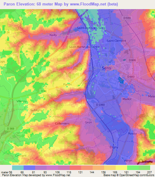 Paron,France Elevation Map