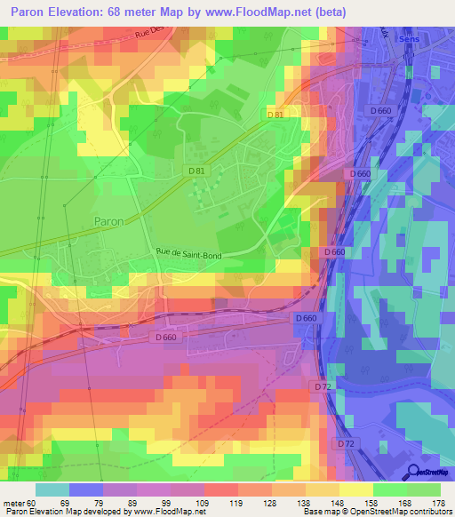 Paron,France Elevation Map