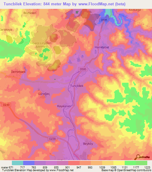 Tuncbilek,Turkey Elevation Map