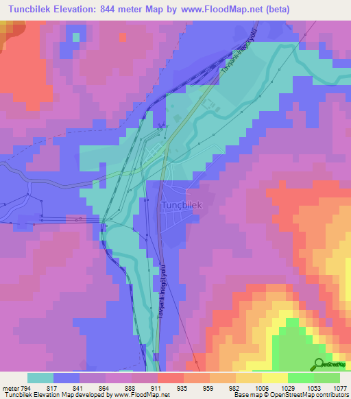 Tuncbilek,Turkey Elevation Map