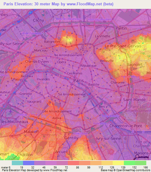 Paris,France Elevation Map