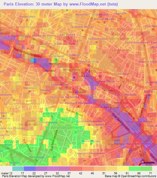 Paris,France Elevation Map