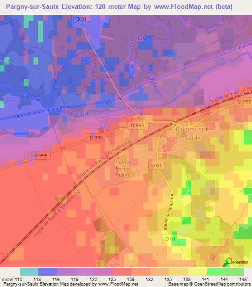 Pargny-sur-Saulx,France Elevation Map