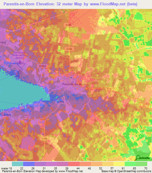 Parentis-en-Born,France Elevation Map