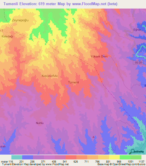 Tumenli,Turkey Elevation Map