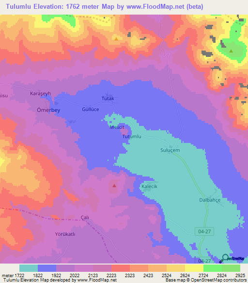 Tulumlu,Turkey Elevation Map