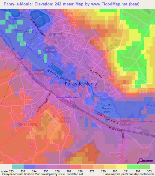 Paray-le-Monial,France Elevation Map