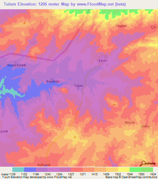 Tulum,Turkey Elevation Map