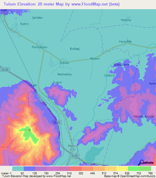 Tulum,Turkey Elevation Map