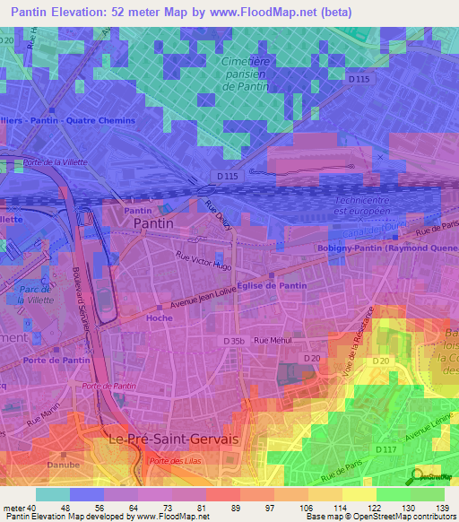 Pantin,France Elevation Map