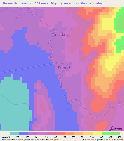 Kirmacali,Turkey Elevation Map