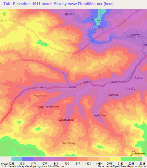 Tulu,Turkey Elevation Map