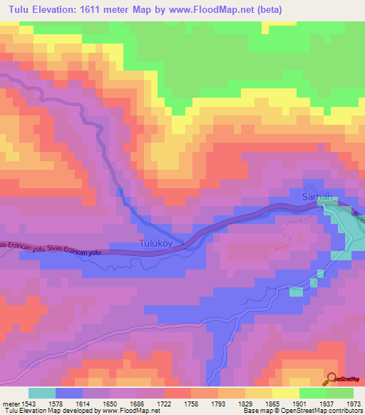 Tulu,Turkey Elevation Map