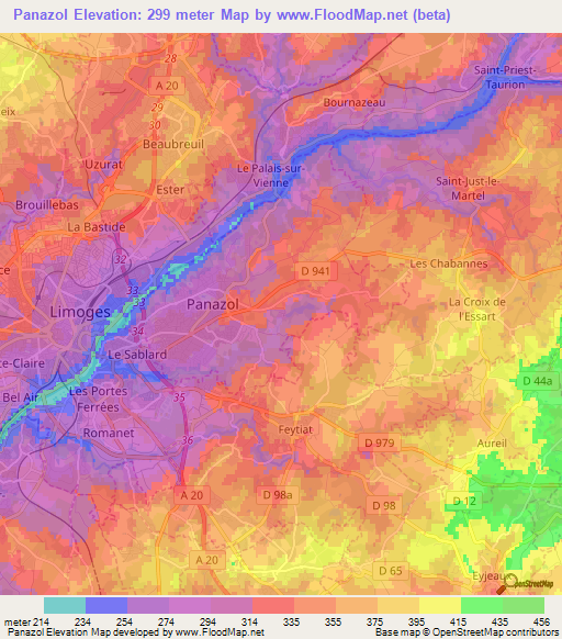 Panazol,France Elevation Map