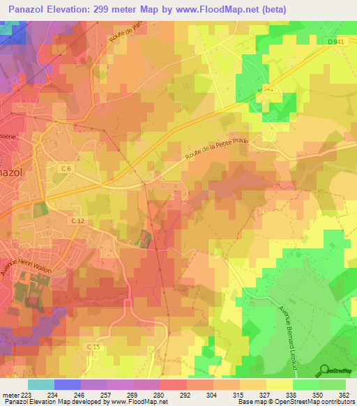 Panazol,France Elevation Map