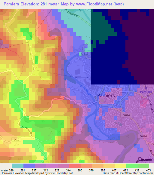 Pamiers,France Elevation Map