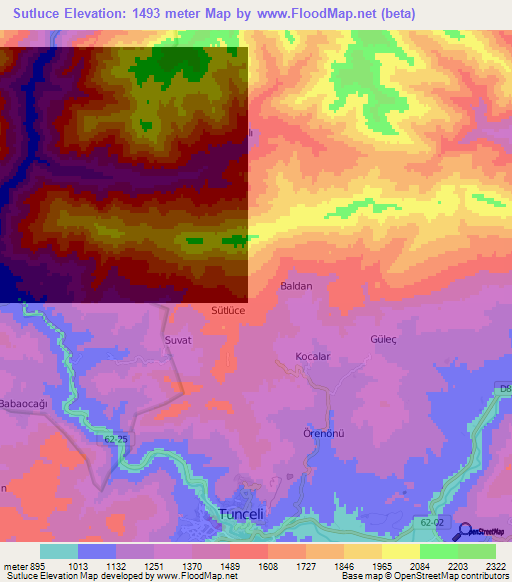 Sutluce,Turkey Elevation Map