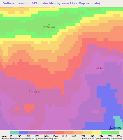 Sutluce,Turkey Elevation Map