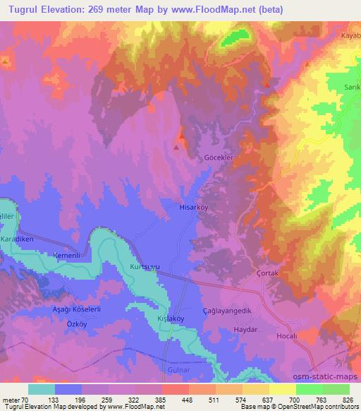 Tugrul,Turkey Elevation Map