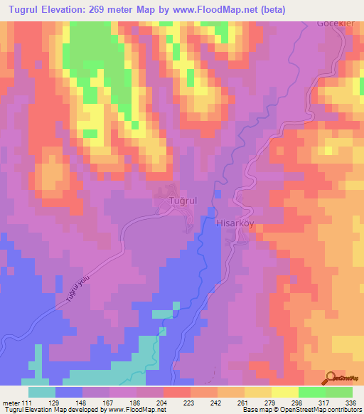 Tugrul,Turkey Elevation Map