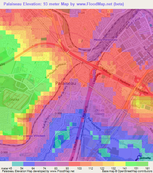 Palaiseau,France Elevation Map