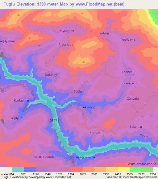 Tuglu,Turkey Elevation Map