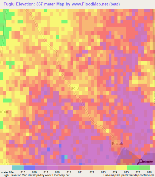 Tuglu,Turkey Elevation Map