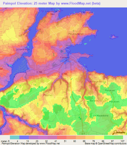 Paimpol,France Elevation Map