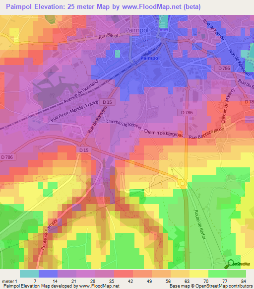 Paimpol,France Elevation Map