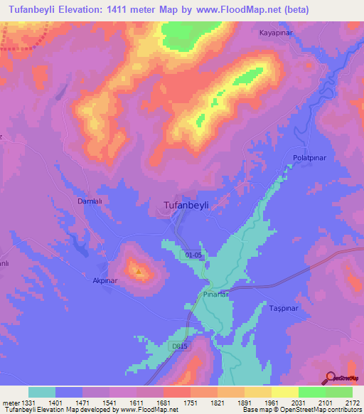 Tufanbeyli,Turkey Elevation Map