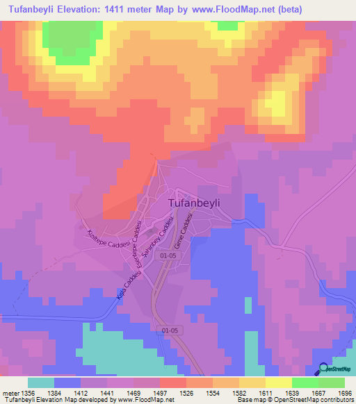 Tufanbeyli,Turkey Elevation Map