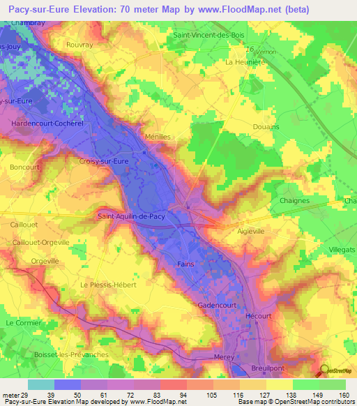 Pacy-sur-Eure,France Elevation Map