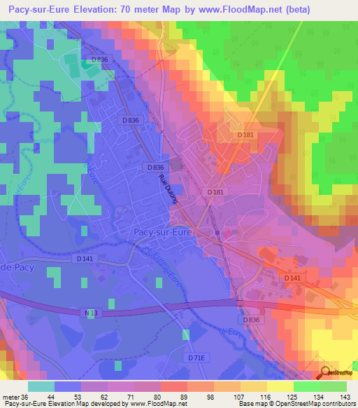 Pacy-sur-Eure,France Elevation Map