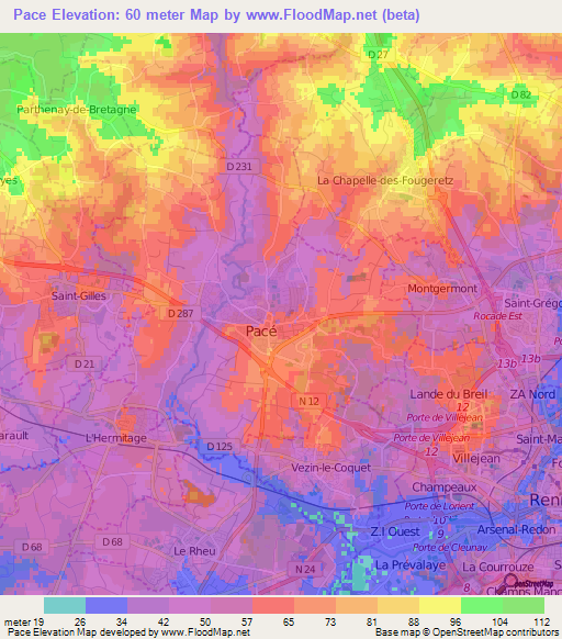 Pace,France Elevation Map