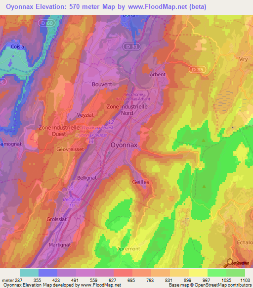 Oyonnax,France Elevation Map